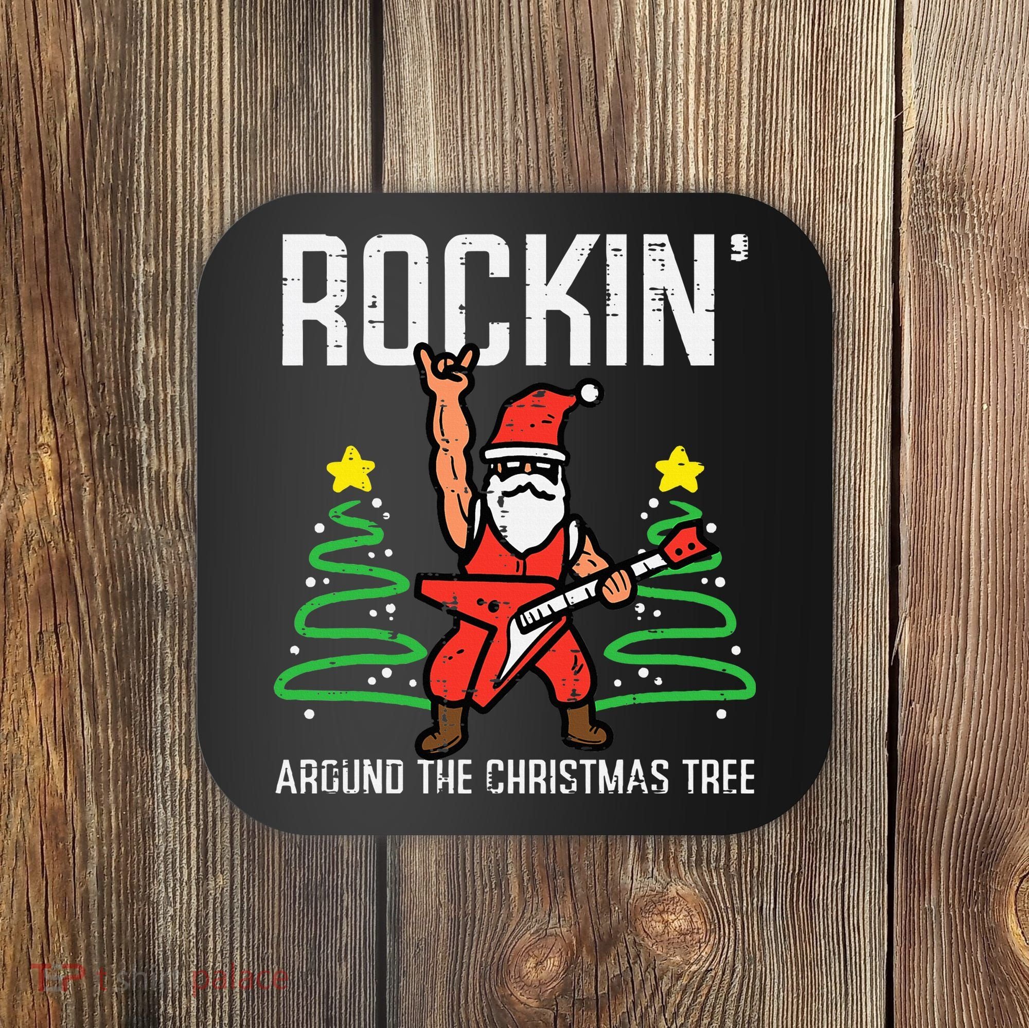 Santa Guitar Rockin Christmas Tree Funny Xmas Rocker Coaster