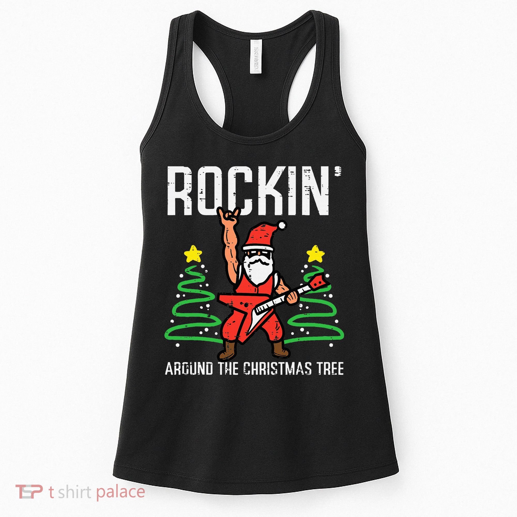 Santa Guitar Rockin Christmas Tree Funny Xmas Rocker Women's Tank Top