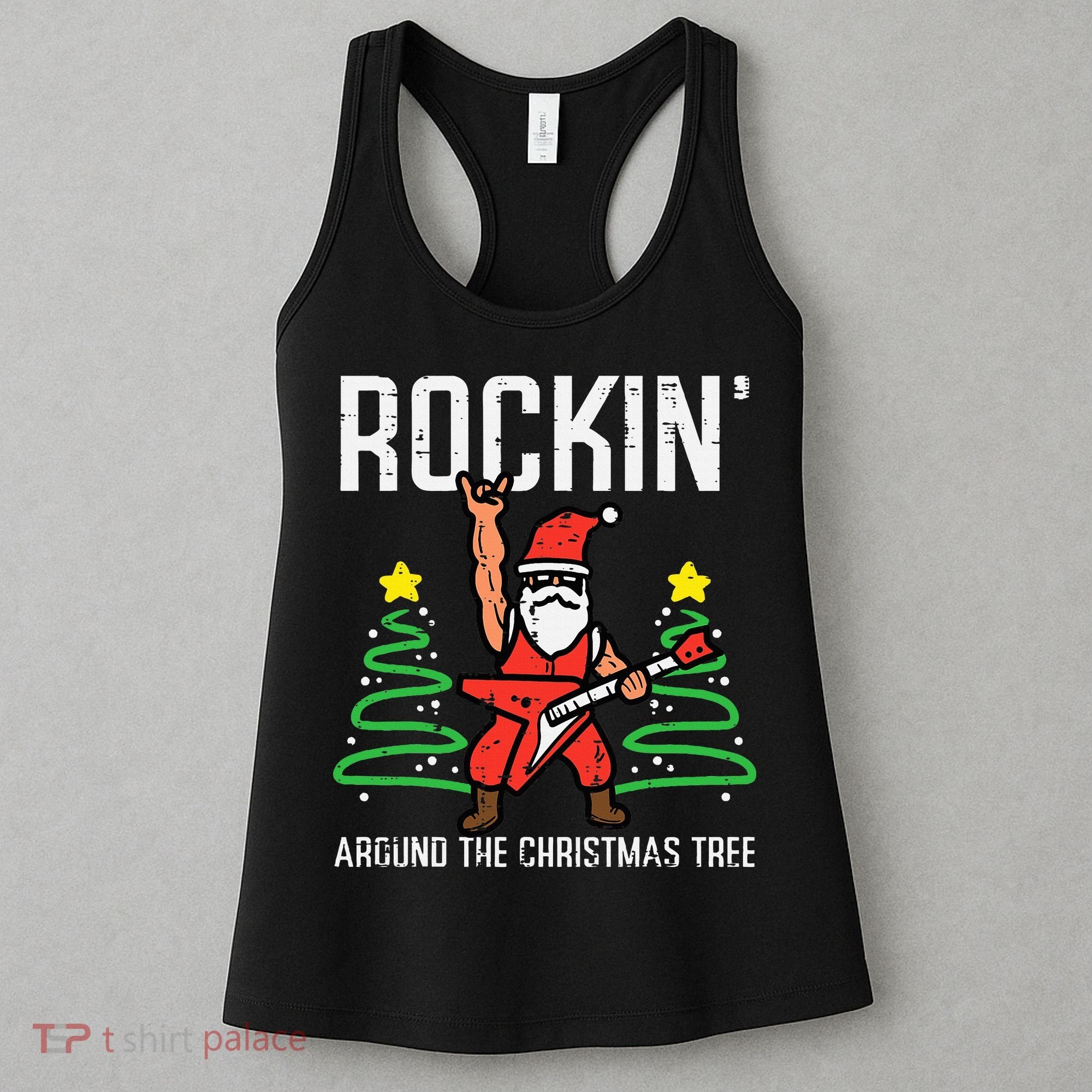 Santa Guitar Rockin Christmas Tree Funny Xmas Rocker Women's Tank Top