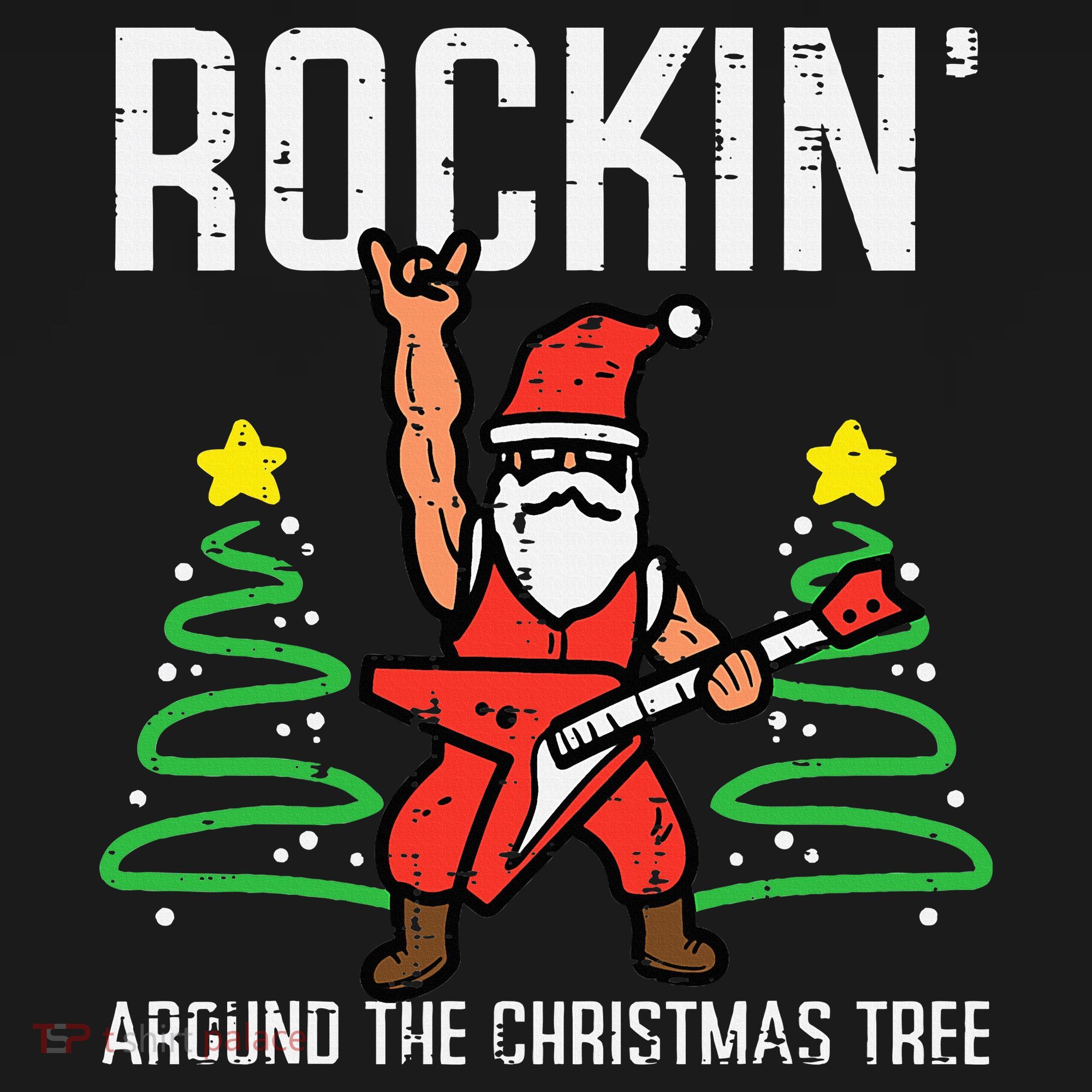 Santa Guitar Rockin Christmas Tree Funny Xmas Rocker Baby Bodysuit