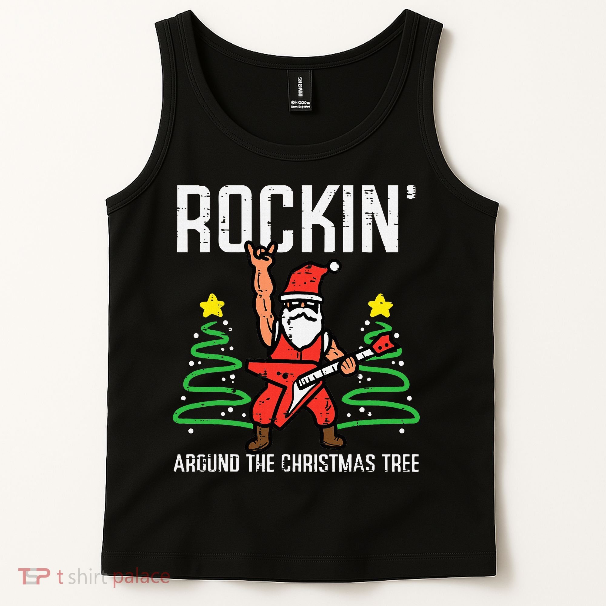 Santa Guitar Rockin Christmas Tree Funny Xmas Rocker Tank Top