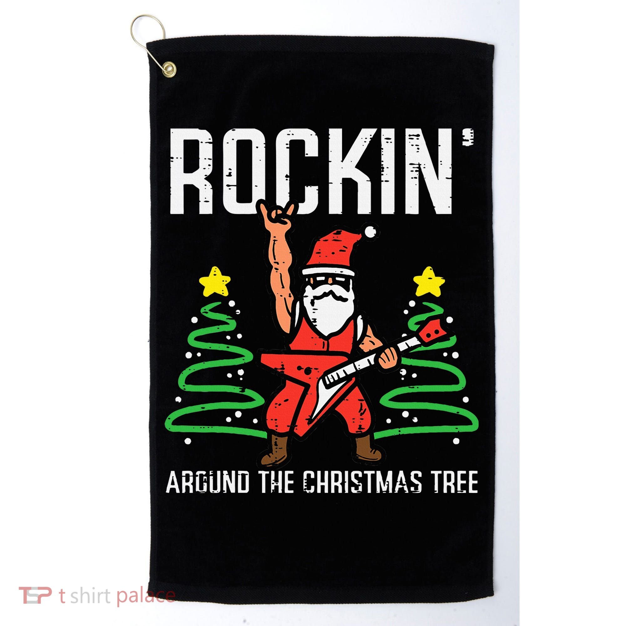 Santa Guitar Rockin Christmas Tree Funny Xmas Rocker Golf Towel