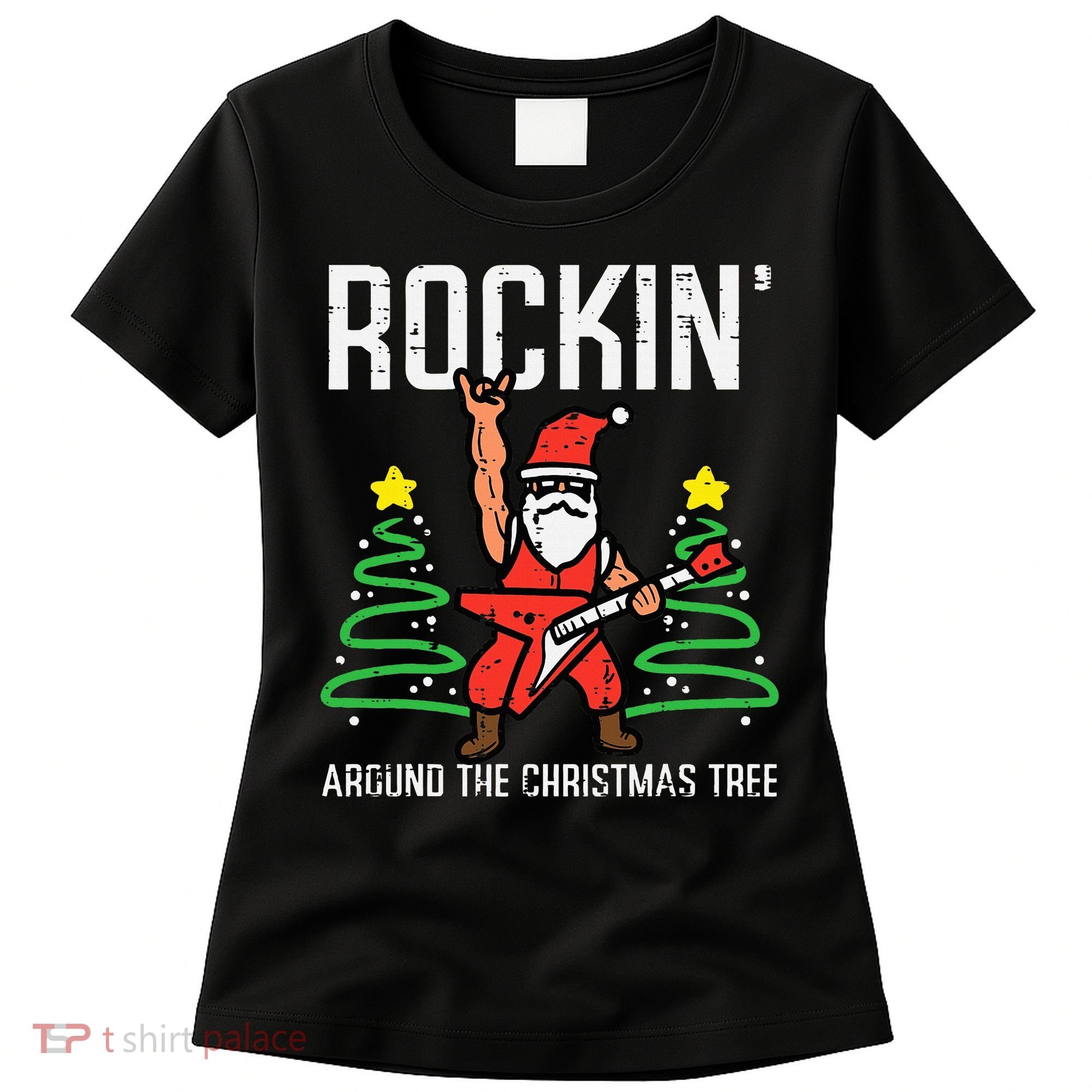 Santa Guitar Rockin Christmas Tree Funny Xmas Rocker Women's T-Shirt