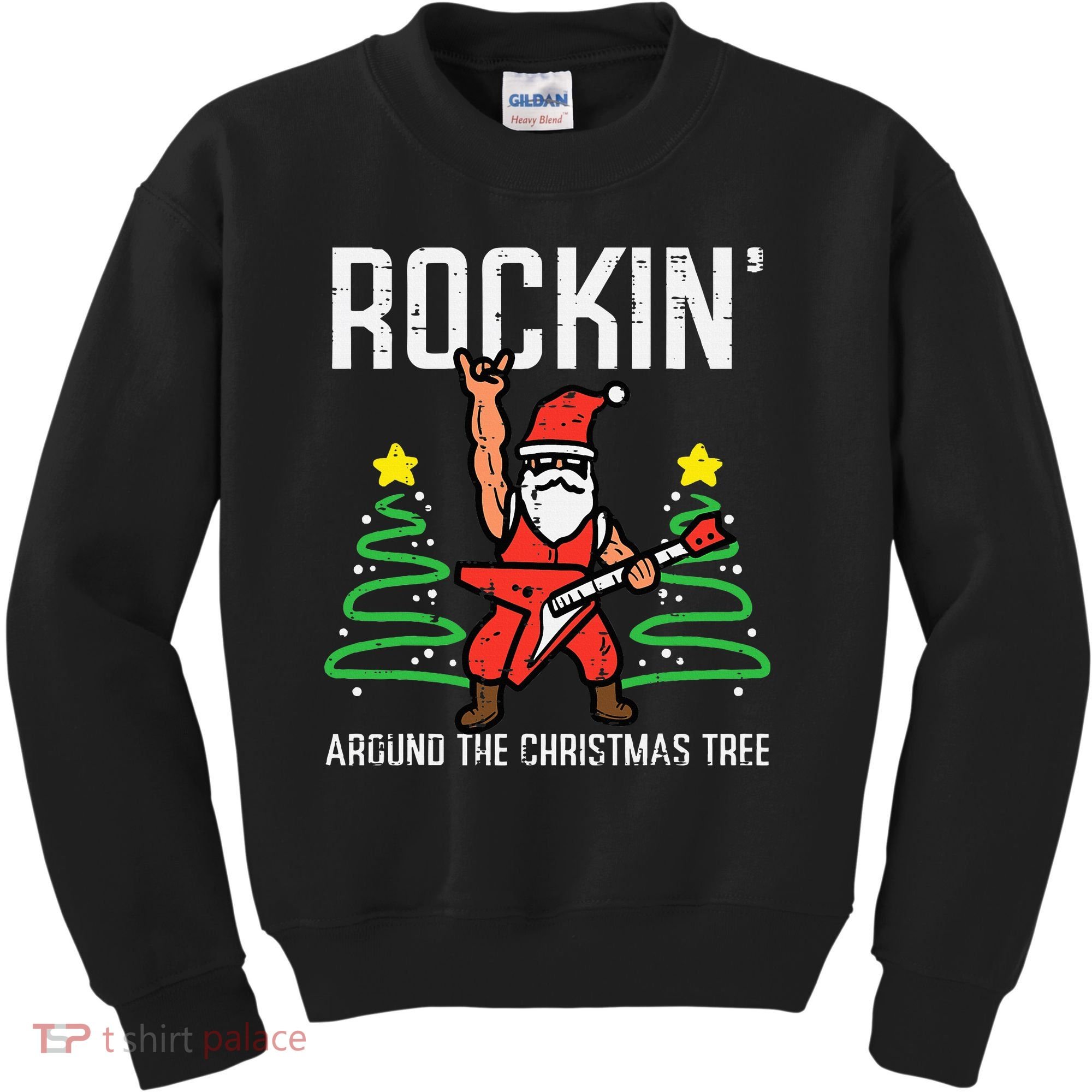 Santa Guitar Rockin Christmas Tree Funny Xmas Rocker Kids Sweatshirt