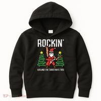 Santa Guitar Rockin Christmas Tree Funny Xmas Rocker Kids Hoodie thumb 0