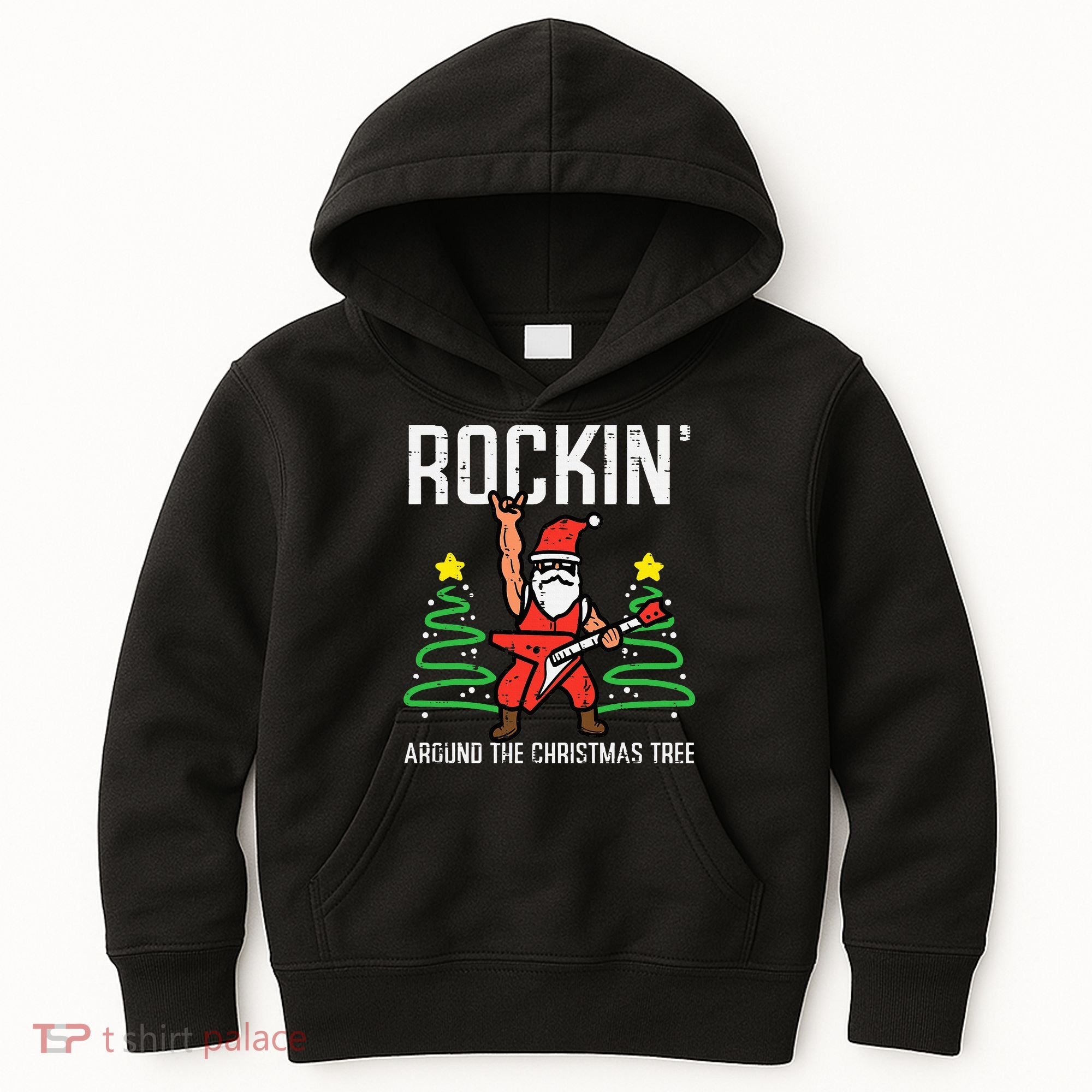 Santa Guitar Rockin Christmas Tree Funny Xmas Rocker Kids Hoodie