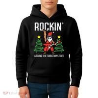 Santa Guitar Rockin Christmas Tree Funny Xmas Rocker Kids Hoodie thumb 4