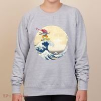 Surfing Gnome Riding Great Wave Off Kanagawa Gnome Women's Sweatshirt thumb 0