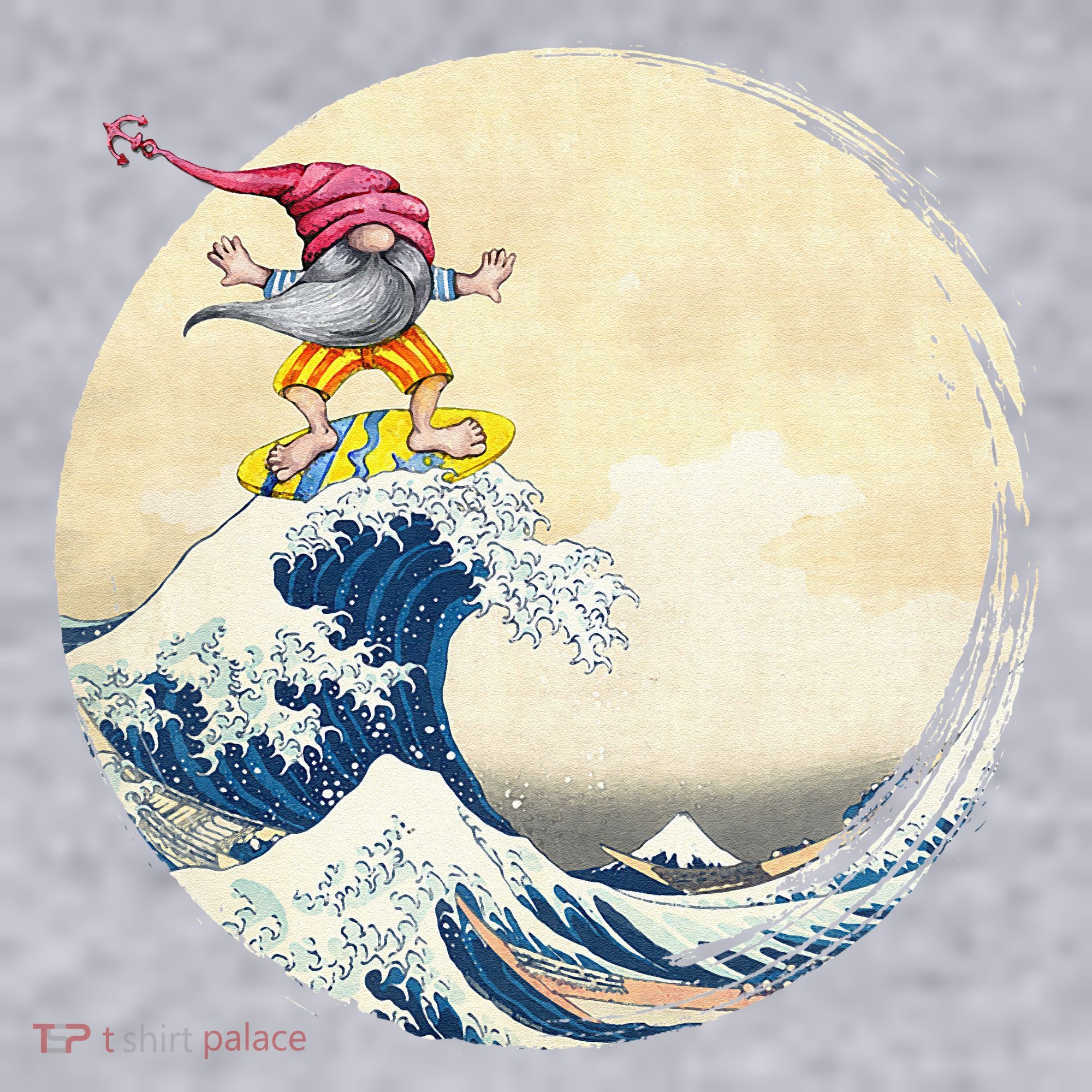 Surfing Gnome Riding Great Wave Off Kanagawa Gnome Women's Sweatshirt