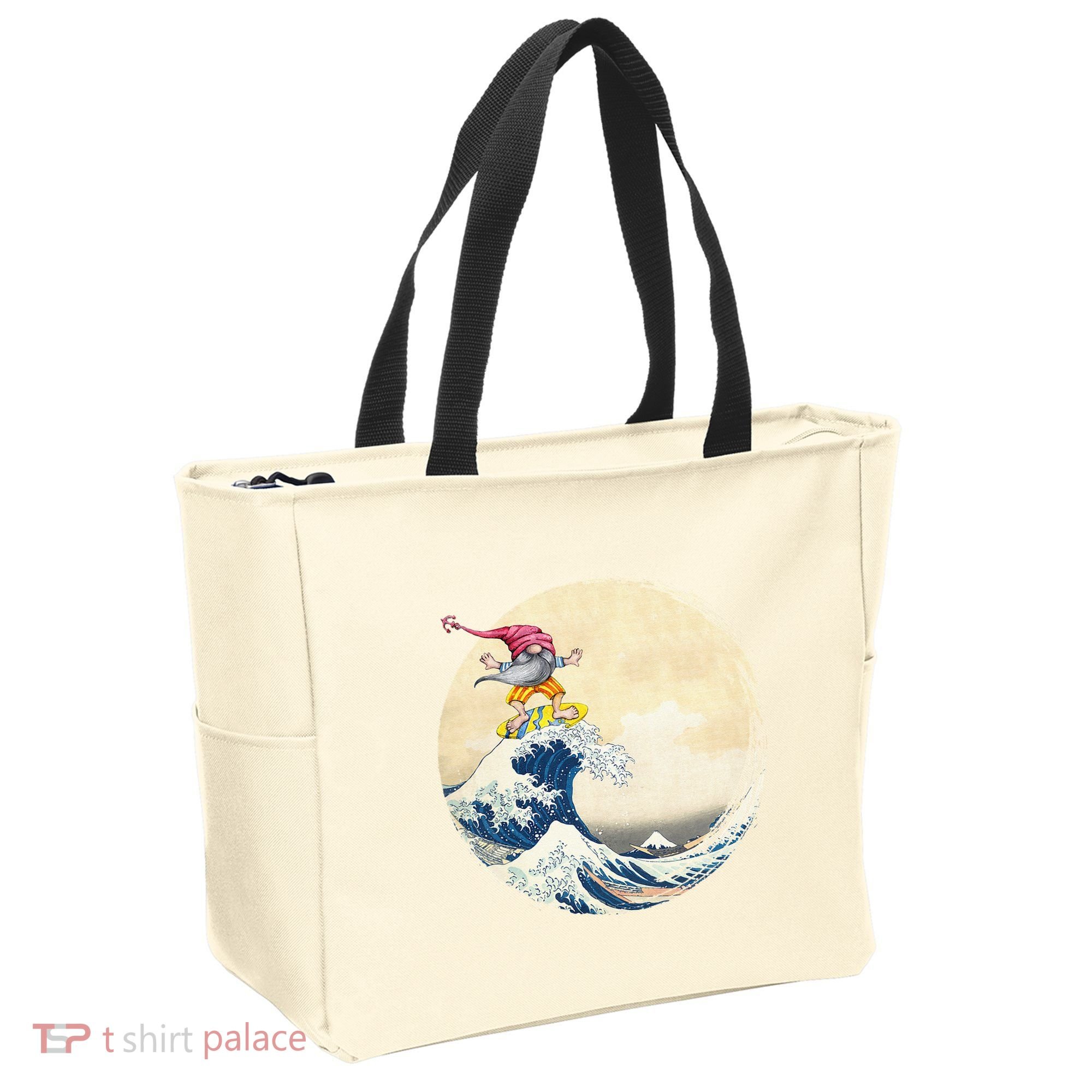 Surfing Gnome Riding Great Wave Off Kanagawa Gnome Tote Bag