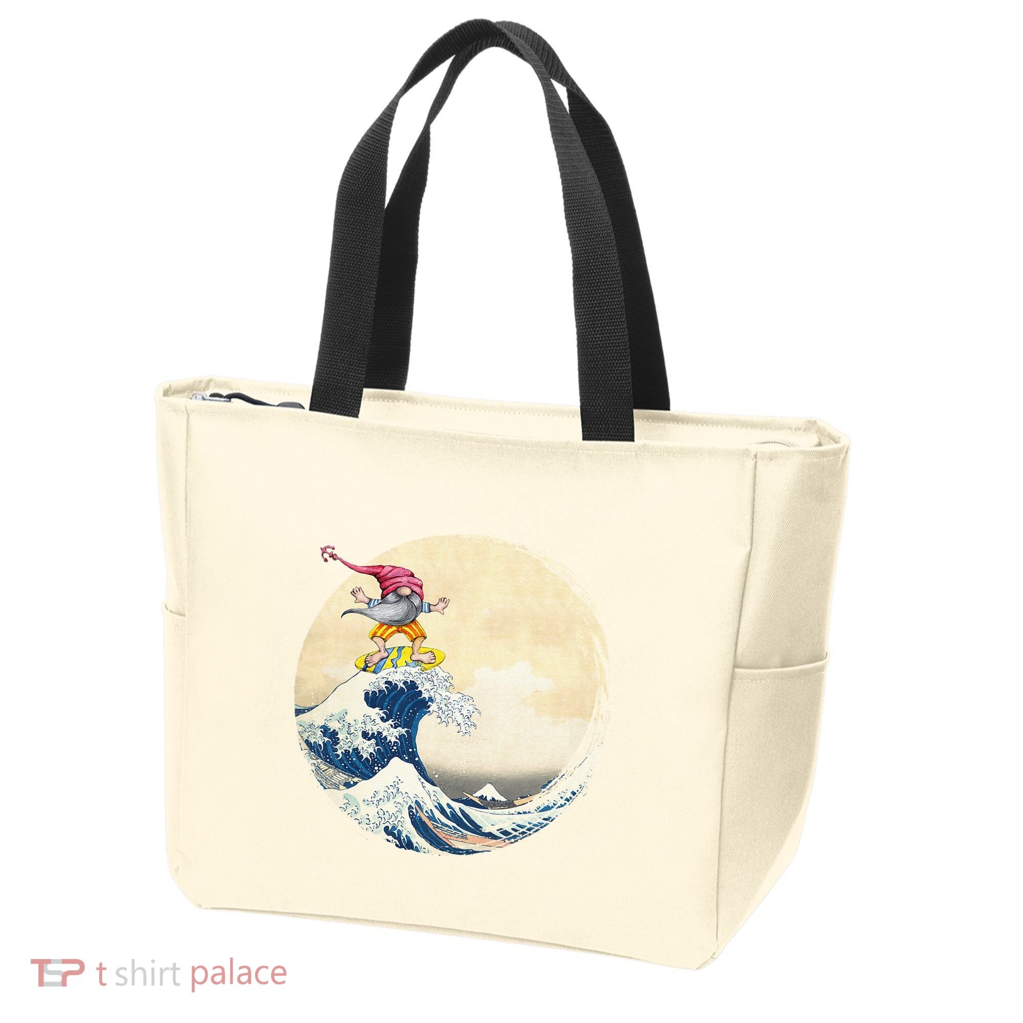 Surfing Gnome Riding Great Wave Off Kanagawa Gnome Tote Bag
