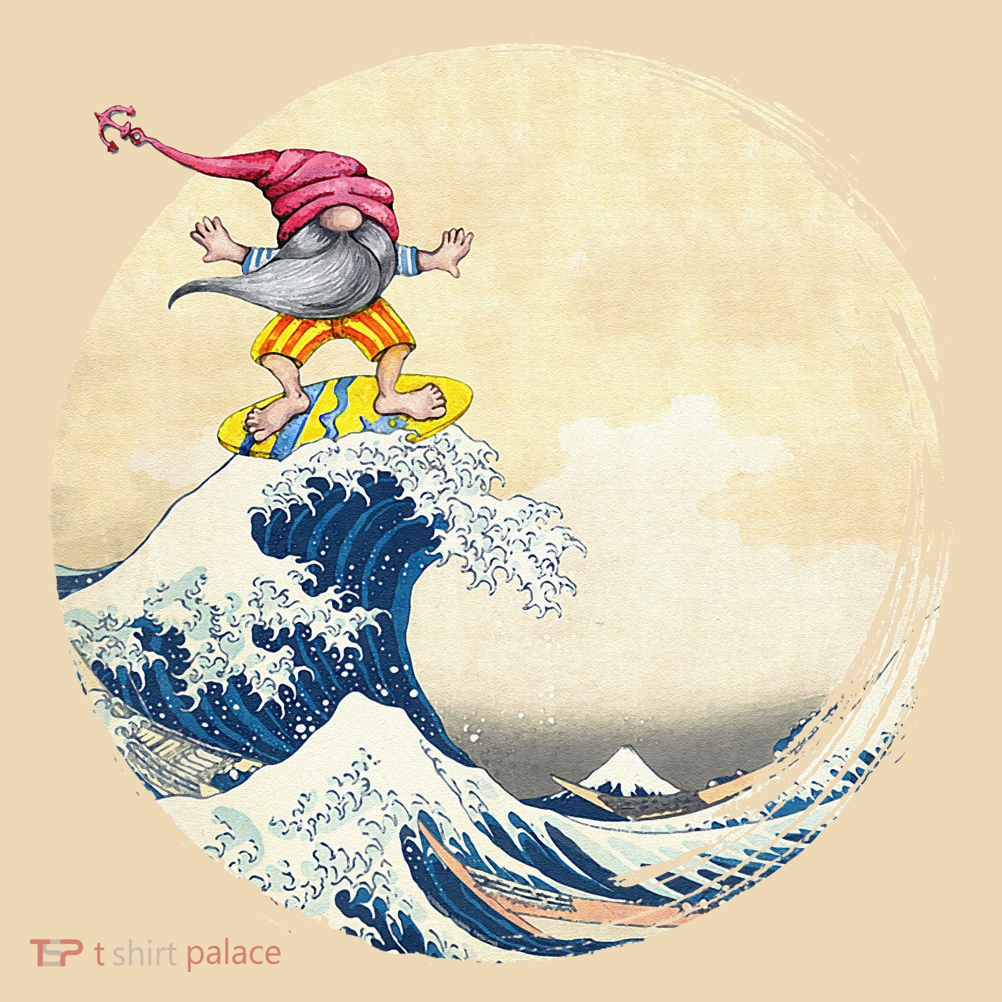 Surfing Gnome Riding Great Wave Off Kanagawa Gnome Tote Bag