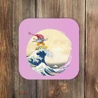 Surfing Gnome Riding Great Wave Off Kanagawa Gnome Coaster thumb 0