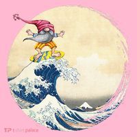 Surfing Gnome Riding Great Wave Off Kanagawa Gnome Coaster thumb 2