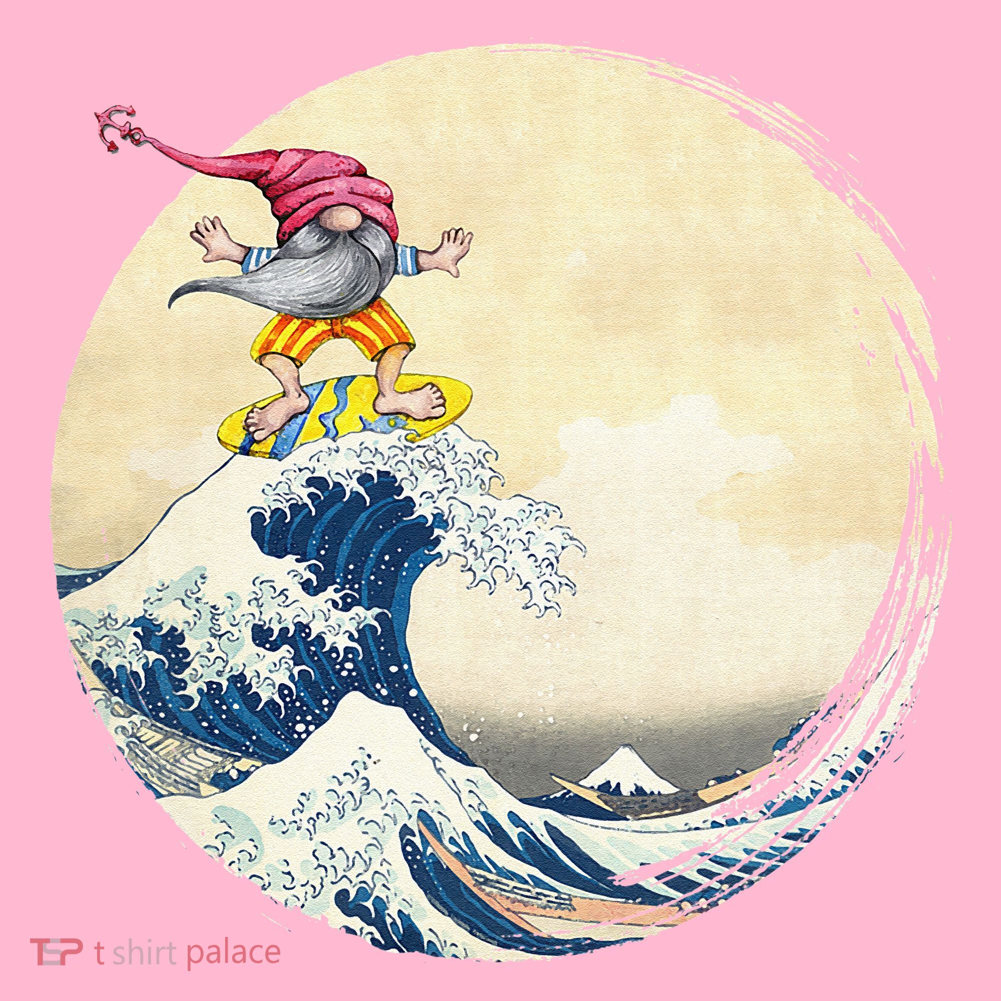 Surfing Gnome Riding Great Wave Off Kanagawa Gnome Coaster