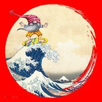Surfing Gnome Riding Great Wave Off Kanagawa Gnome Santa Hat thumb 1