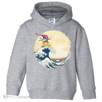Surfing Gnome Riding Great Wave Off Kanagawa Gnome Toddler Hoodie