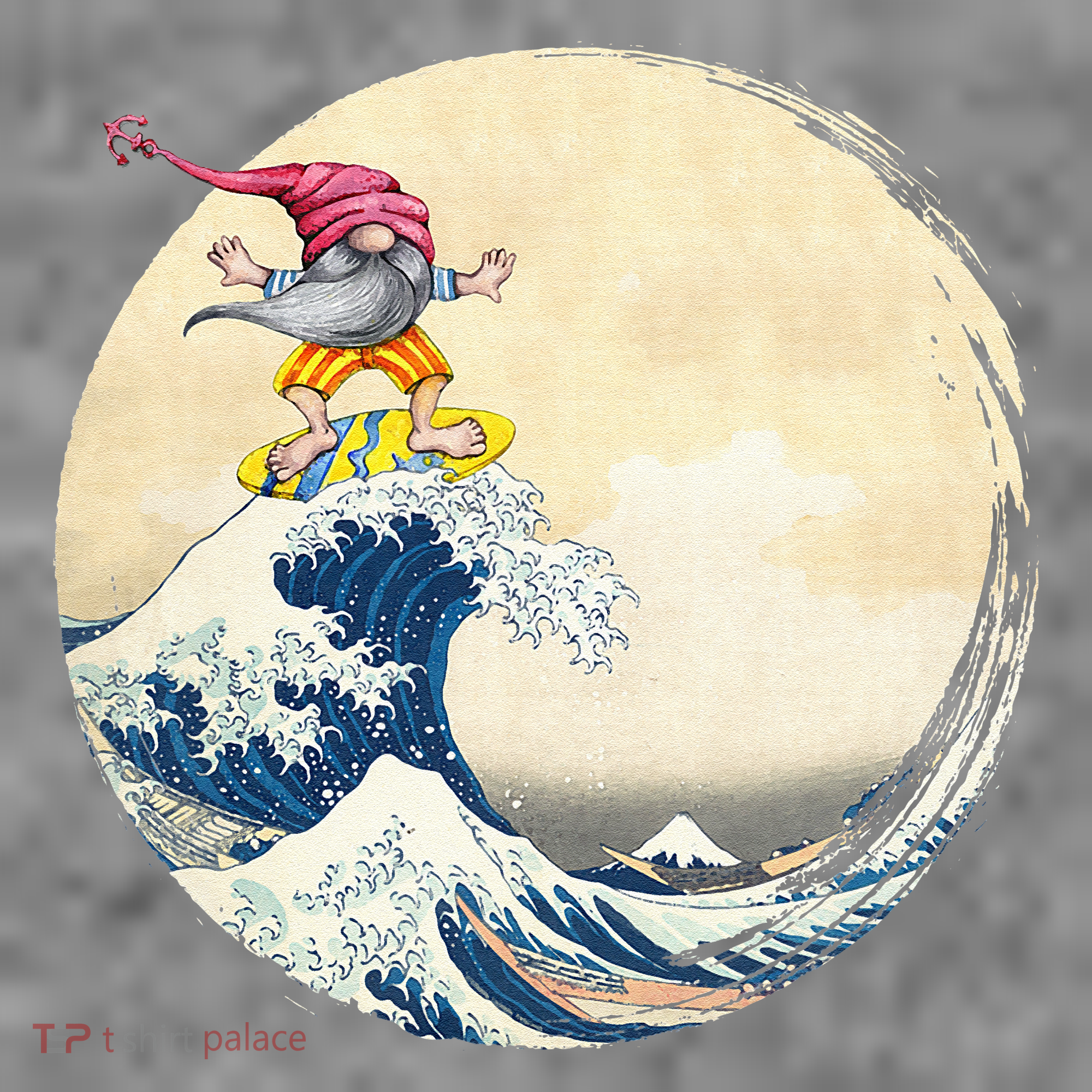 Surfing Gnome Riding Great Wave Off Kanagawa Gnome Toddler Hoodie
