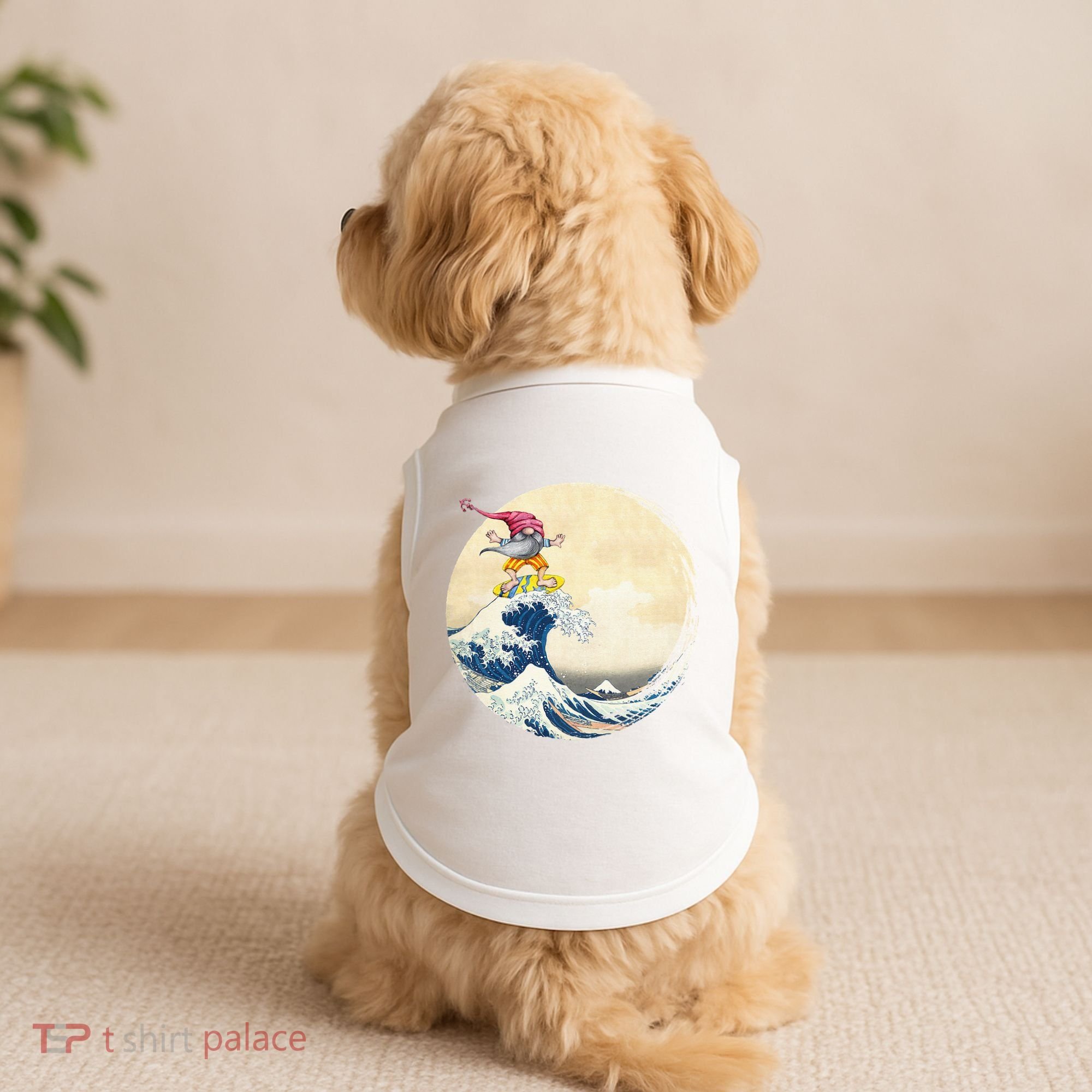 Surfing Gnome Riding Great Wave Off Kanagawa Gnome Doggie Tank