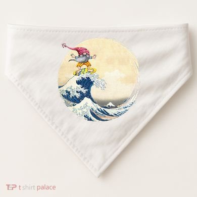 Surfing Gnome Riding Great Wave Off Kanagawa Gnome USA-Made Doggie Bandana