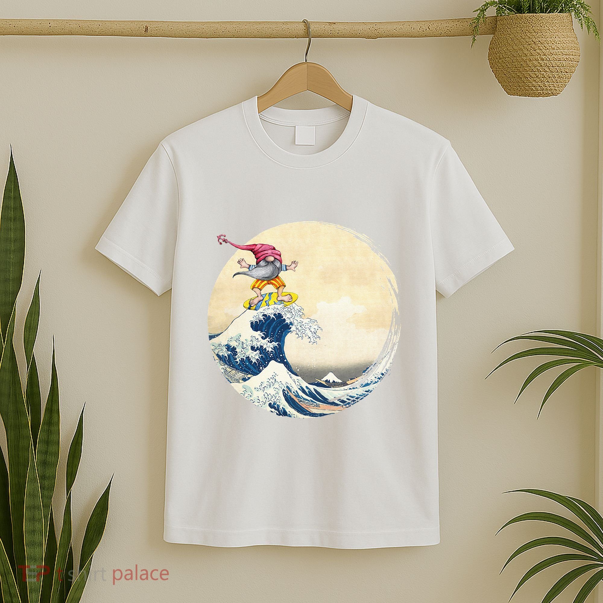 Surfing Gnome Riding Great Wave Off Kanagawa Gnome T-Shirt