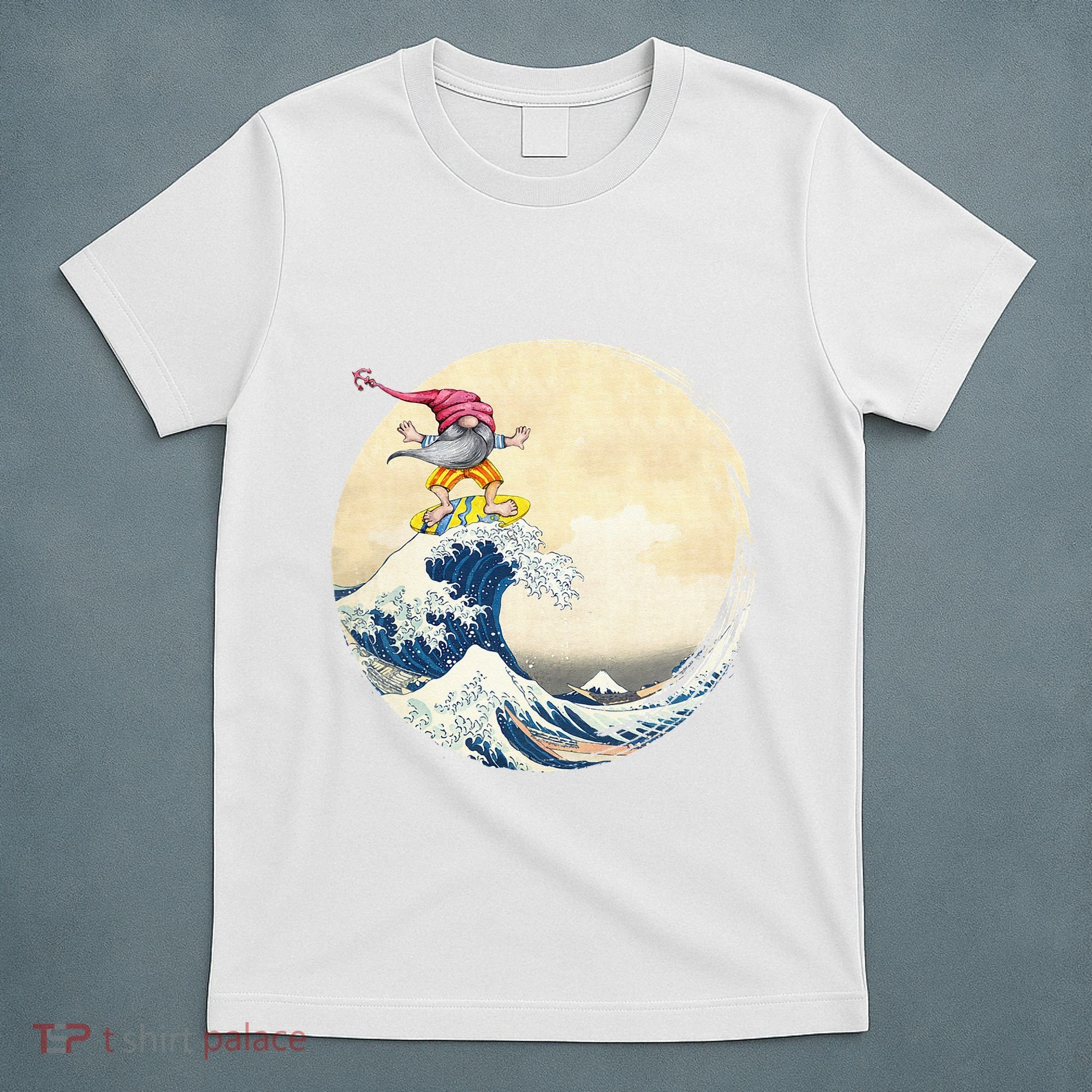 Surfing Gnome Riding Great Wave Off Kanagawa Gnome T-Shirt