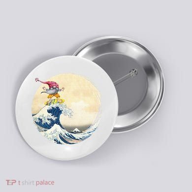 Surfing Gnome Riding Great Wave Off Kanagawa Gnome Button