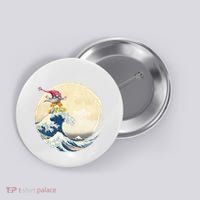 Surfing Gnome Riding Great Wave Off Kanagawa Gnome Button thumb 0