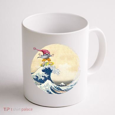 Surfing Gnome Riding Great Wave Off Kanagawa Gnome Coffee Mug back