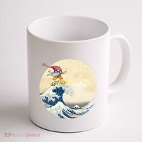 Surfing Gnome Riding Great Wave Off Kanagawa Gnome Coffee Mug thumb 1