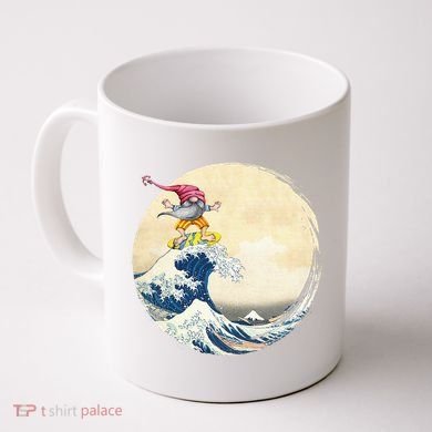 Surfing Gnome Riding Great Wave Off Kanagawa Gnome Coffee Mug