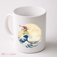Surfing Gnome Riding Great Wave Off Kanagawa Gnome Coffee Mug thumb 0