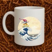 Surfing Gnome Riding Great Wave Off Kanagawa Gnome Coffee Mug thumb 2