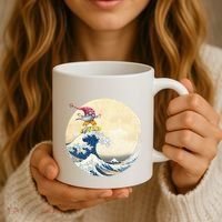 Surfing Gnome Riding Great Wave Off Kanagawa Gnome Coffee Mug thumb 3