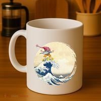 Surfing Gnome Riding Great Wave Off Kanagawa Gnome Coffee Mug thumb 4