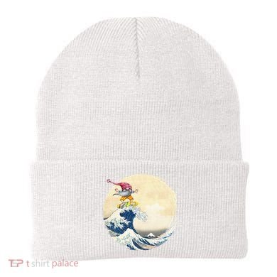 Surfing Gnome Riding Great Wave Off Kanagawa Gnome Beanie