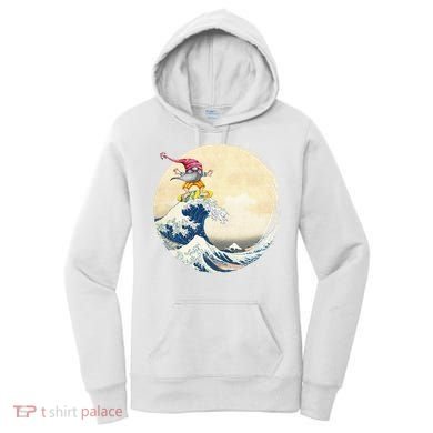 Surfing Gnome Riding Great Wave Off Kanagawa Gnome Women's Hoodie