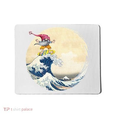 Surfing Gnome Riding Great Wave Off Kanagawa Gnome Mousepad