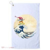 Surfing Gnome Riding Great Wave Off Kanagawa Gnome Golf Towel thumb 0