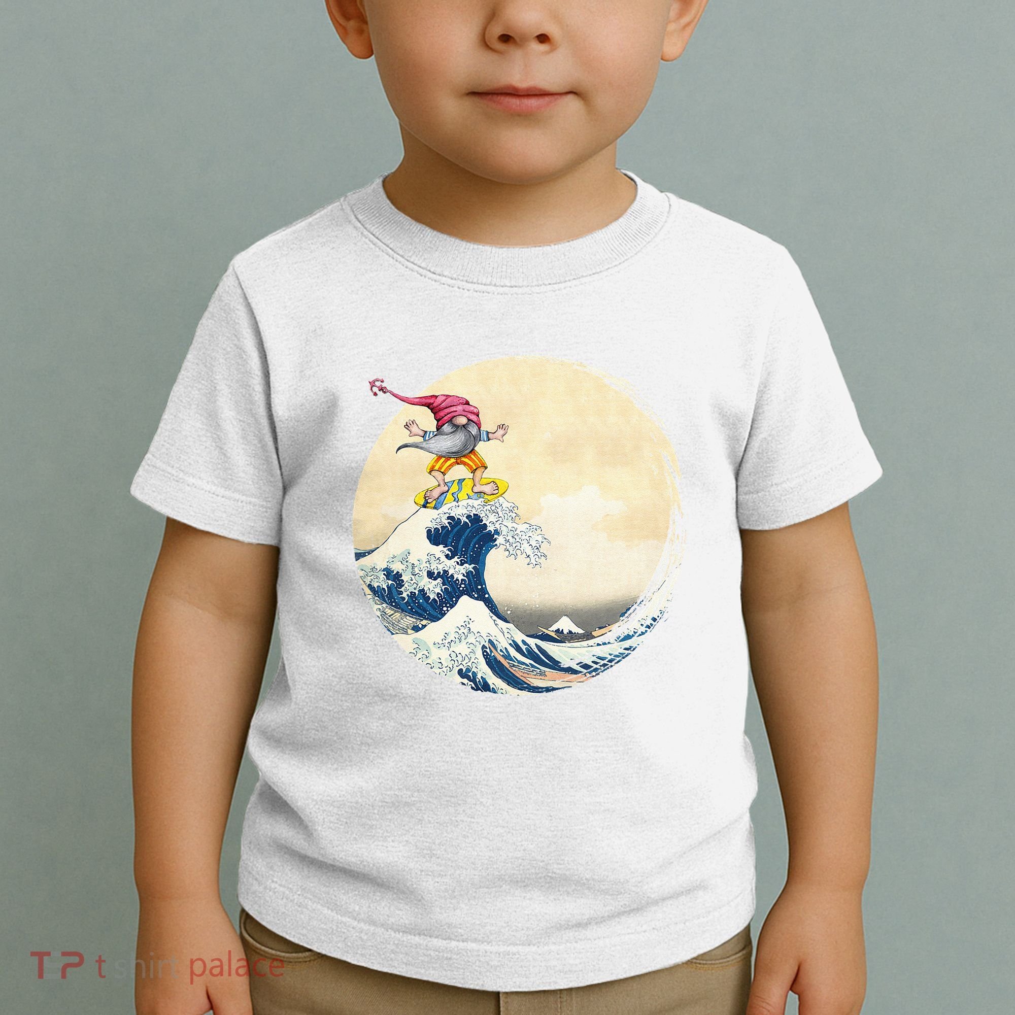 Surfing Gnome Riding Great Wave Off Kanagawa Gnome Toddler T-Shirt