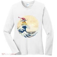 Surfing Gnome Riding Great Wave Off Kanagawa Gnome Women's Long Sleeve Shirt thumb 0