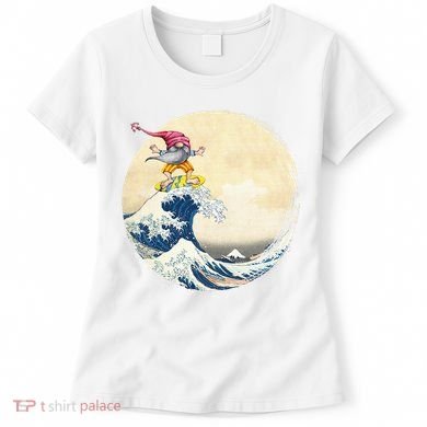Surfing Gnome Riding Great Wave Off Kanagawa Gnome Women's T-Shirt