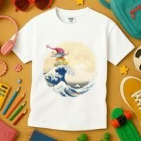 Surfing Gnome Riding Great Wave Off Kanagawa Gnome Kids T-Shirt thumb 3