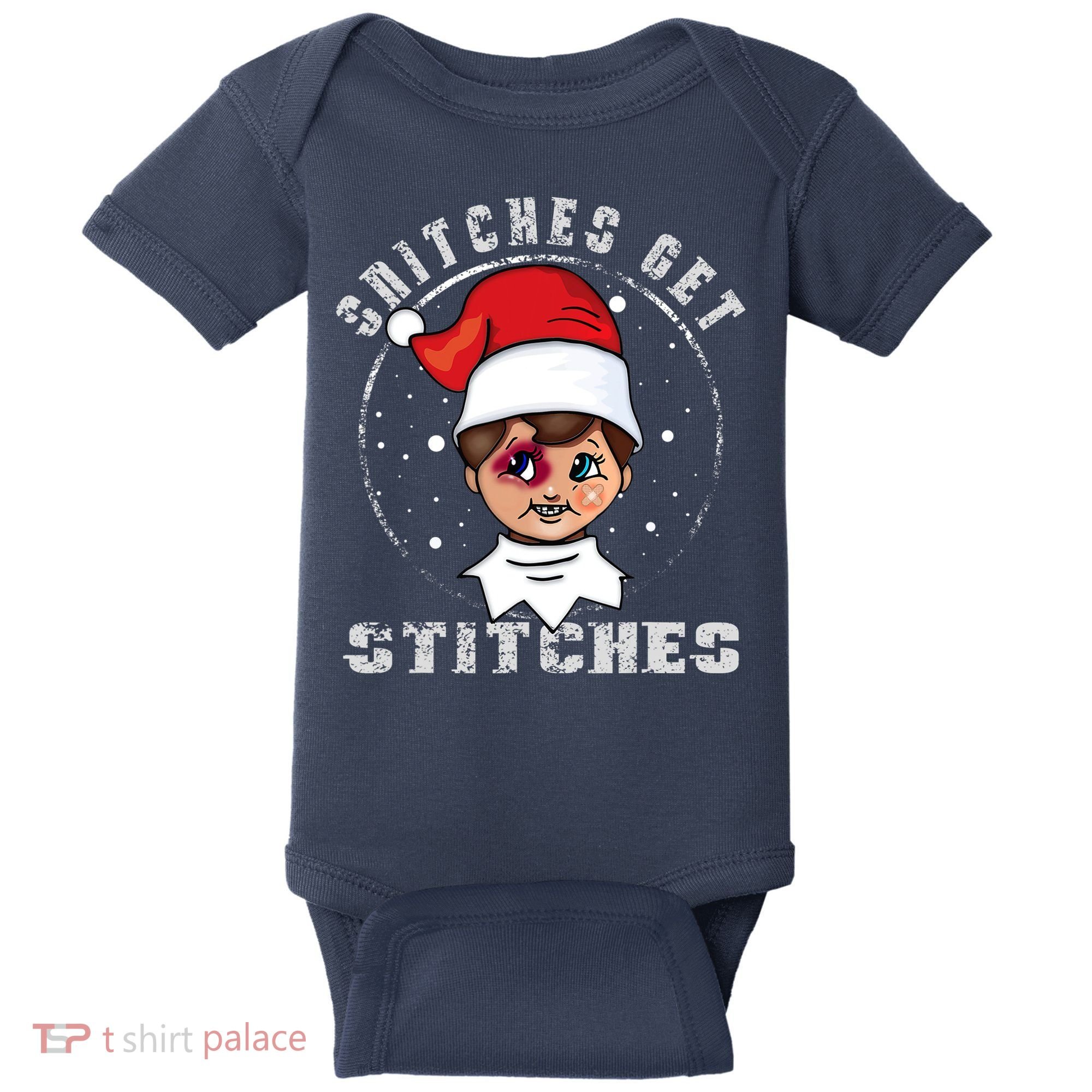 Snitches Get Stitches Elf Xmas Funny Snitches Get Stitches Baby Bodysuit