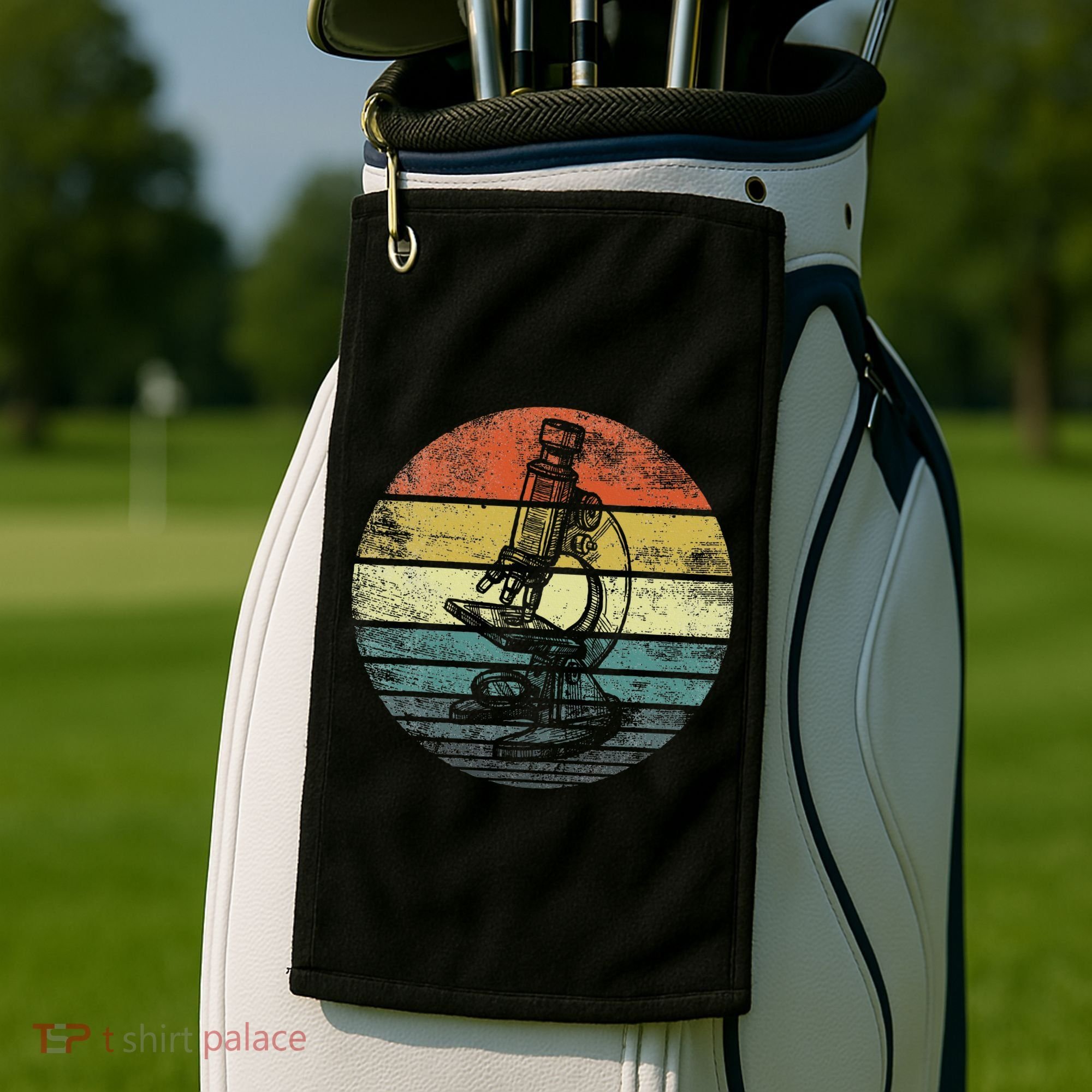 Science Gifts Sunset Scientist Microscope Microscopy Golf Towel