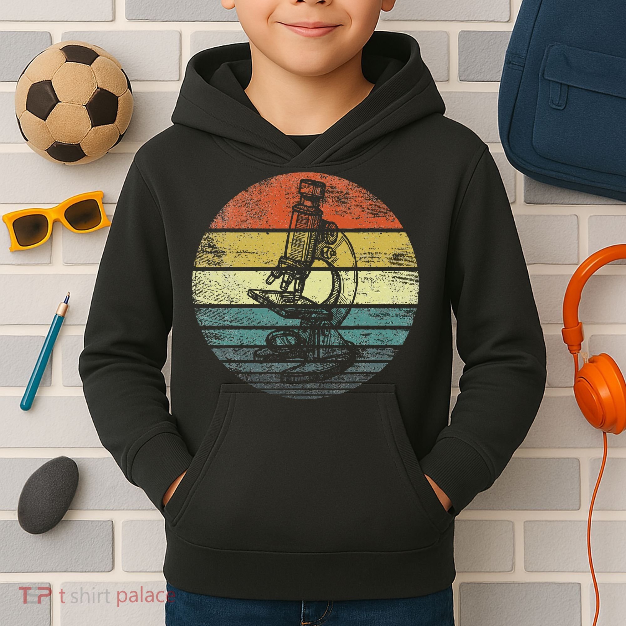 Science Gifts Sunset Scientist Microscope Microscopy Kids Hoodie