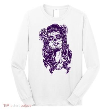 Day Of The Dead Illustration Skeleton Long Sleeve Shirt