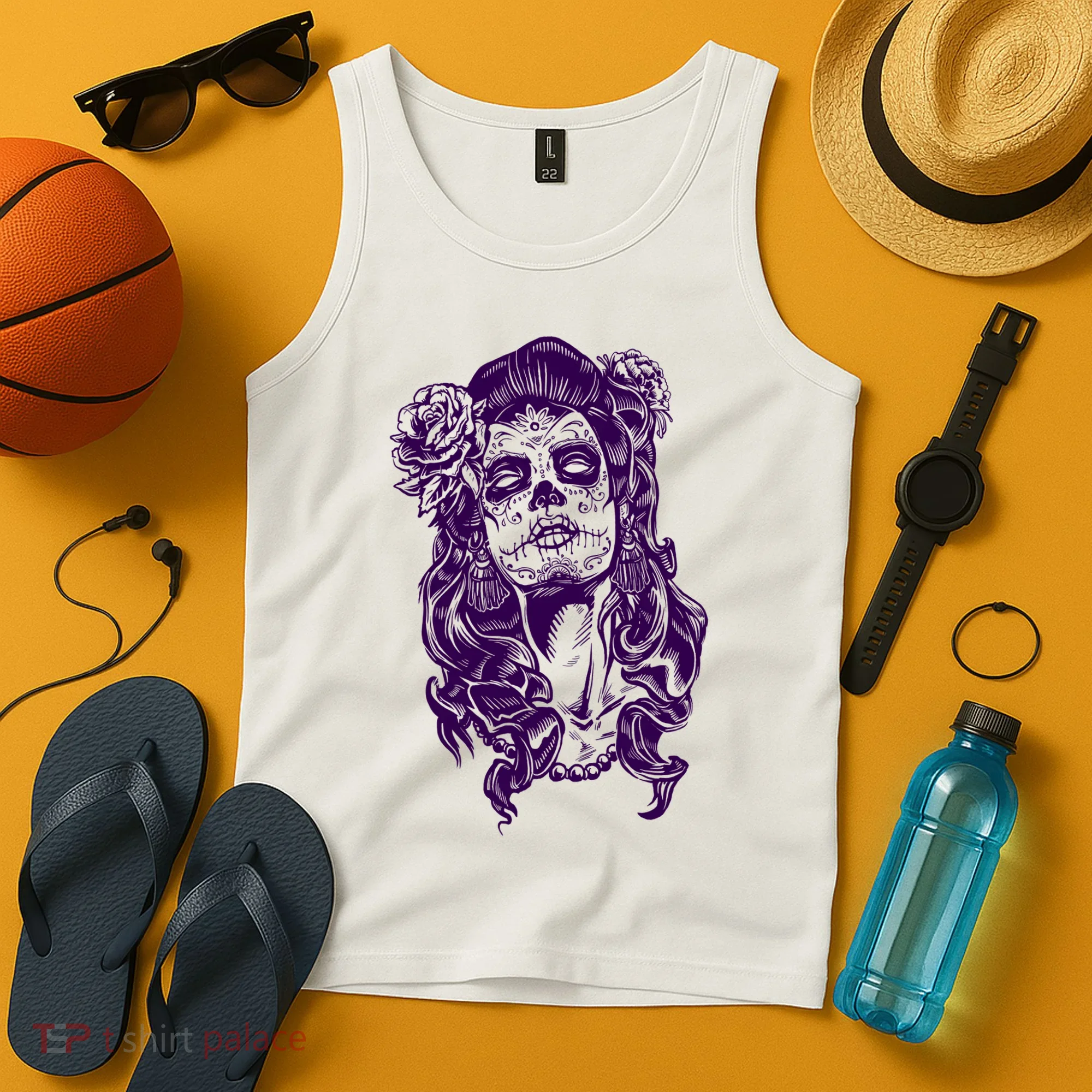 Day Of The Dead Illustration Skeleton Tank Top