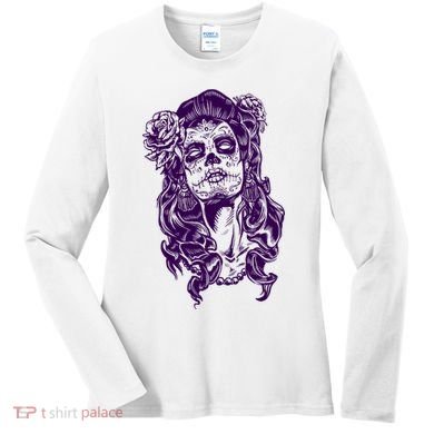 Day Of The Dead Illustration Skeleton Women's Long Sleeve Shirt