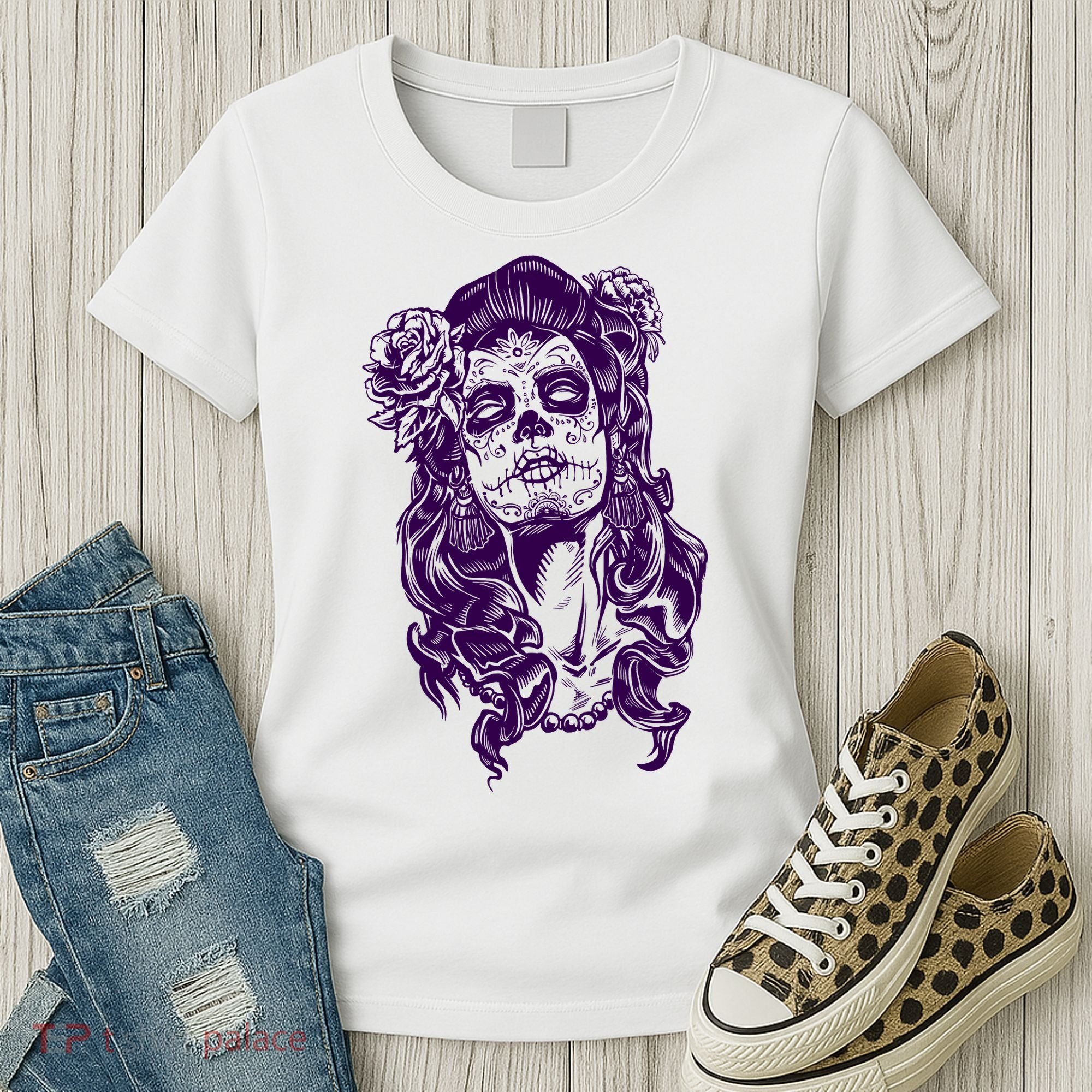 Day Of The Dead Illustration Skeleton Women's T-Shirt
